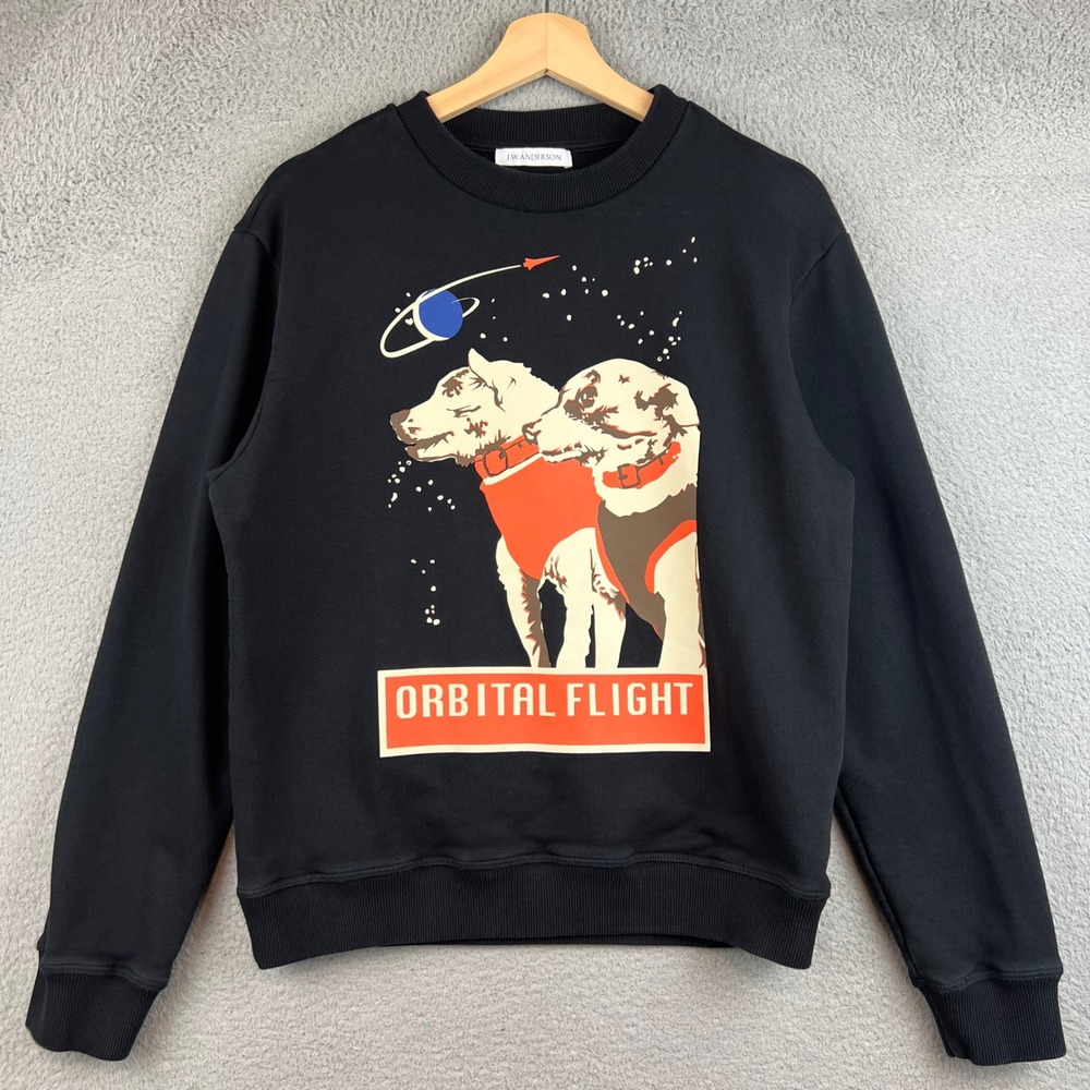 JW Anderson Mens Orbital Flight Space Dogs Graphic Sweatshirt Black Cotton M
